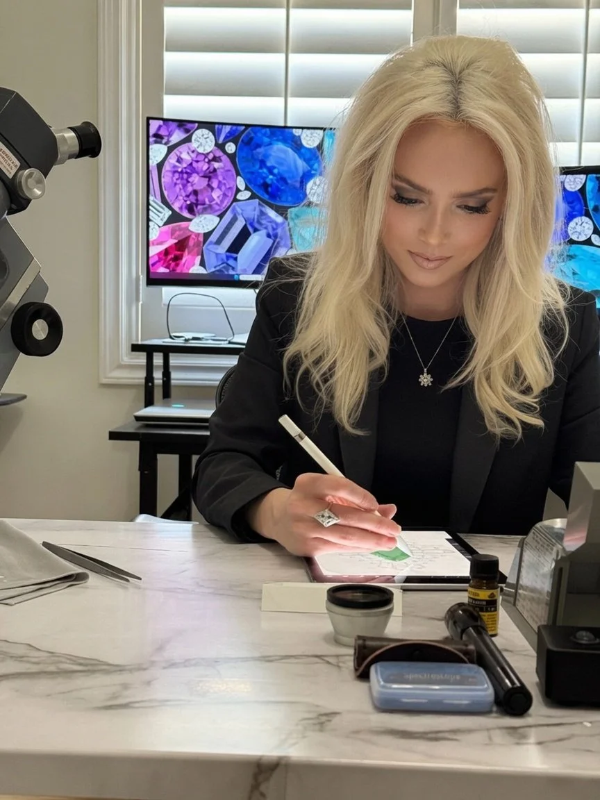 Alexandria of A. D'Mae Diamonds sketching a custom jewelry design in her West Los Angeles studio